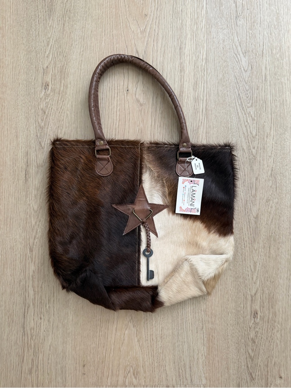 Cowhide Star Accent Tote Bag in